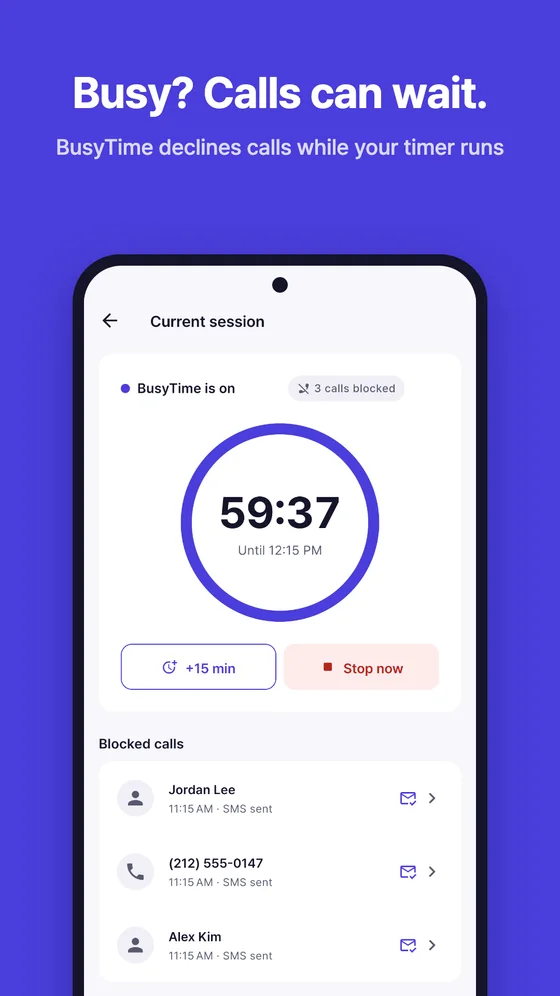 Current session: countdown and the calls BusyTime declined