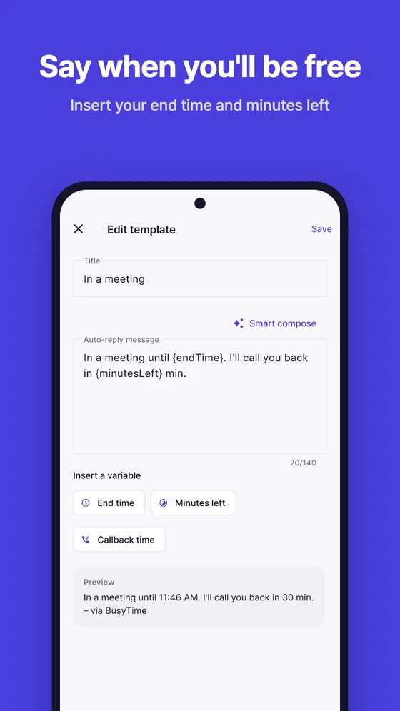Start a focus timer with presets and an auto-reply template
